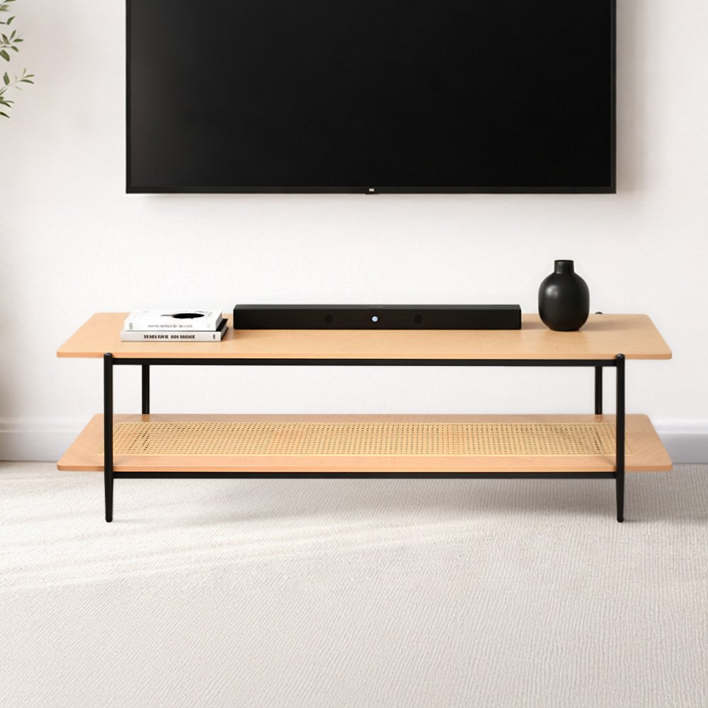 وحدة تلفاز خشب مع رف راتان بوهيمي عصري 160 سم