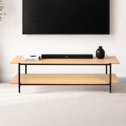 وحدة تلفاز خشب مع رف راتان بوهيمي عصري 160 سم وحدة تلفاز خشب مع رف راتان بوهيمي عصري 160 سم