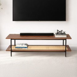 وحدة تلفاز خشب مع رف راتان بوهيمي عصري بني 160 سم وحدة تلفاز خشب مع رف راتان بوهيمي عصري بني 160 سم