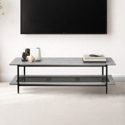 وحدة تلفاز خشب مع رف راتان بوهيمي عصري رمادي 160 سم وحدة تلفاز خشب مع رف راتان بوهيمي عصري رمادي 160 سم