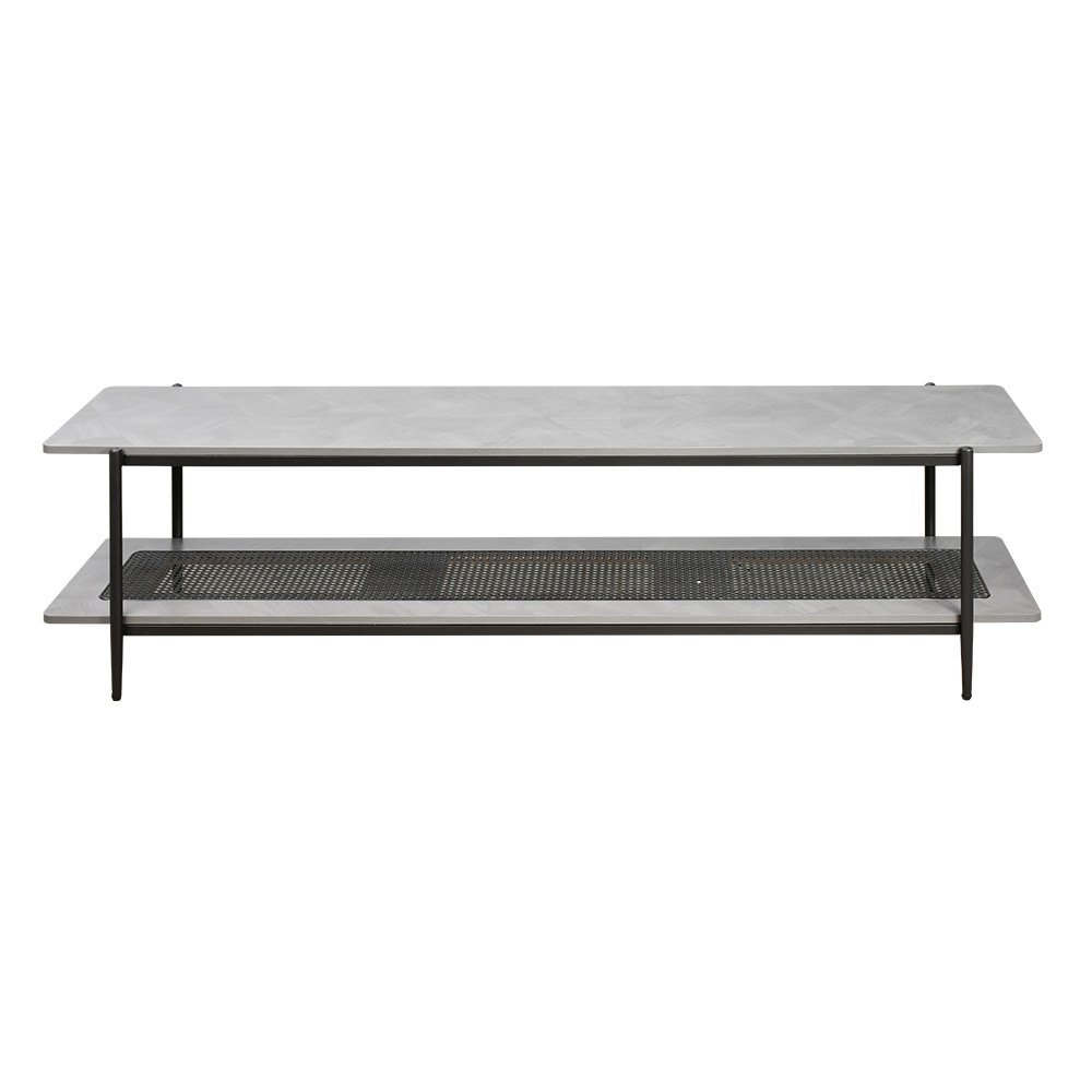 وحدة تلفاز خشب مع رف راتان بوهيمي عصري رمادي 180 سم