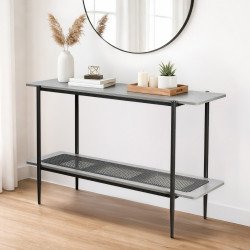 مدخل استقبال خشبي مع رف راتان بوهيمي عصري رمادي