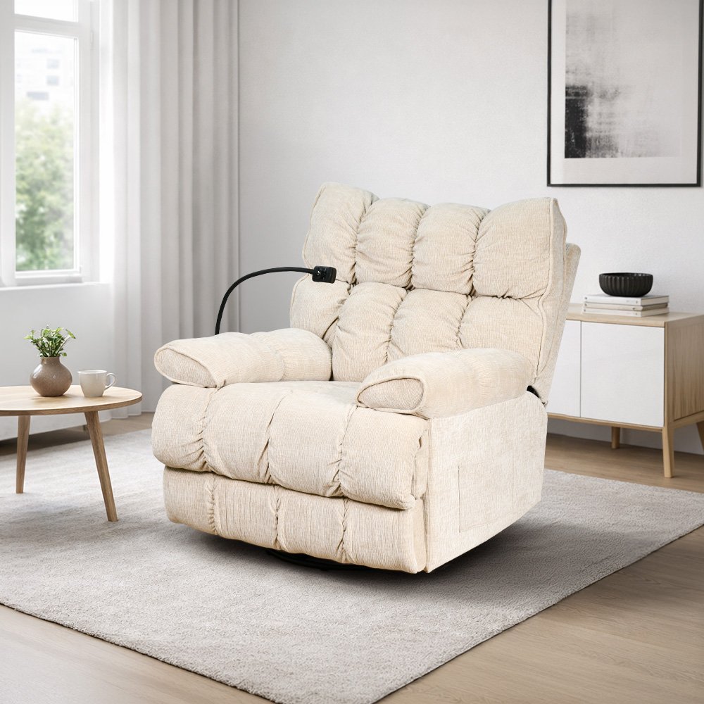 كرسي استرخاء فخم هزاز دوار بحامل جوال بيج