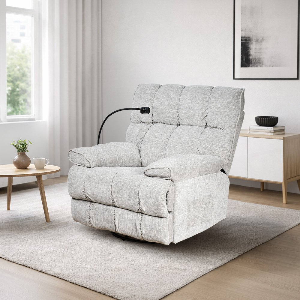 كرسي استرخاء فخم هزاز دوار بحامل جوال رمادي