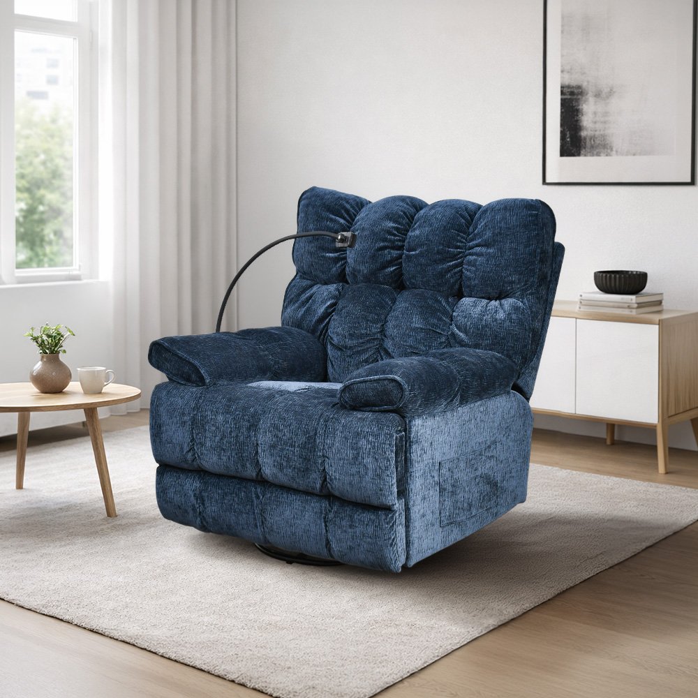 كرسي استرخاء فخم هزاز دوار بحامل جوال أزرق