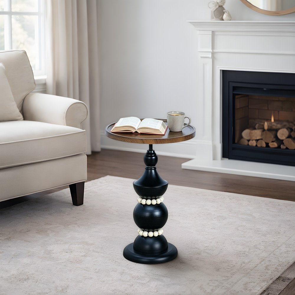 طاولة خدمة مفردة خشب بقاعدة معدنية بني