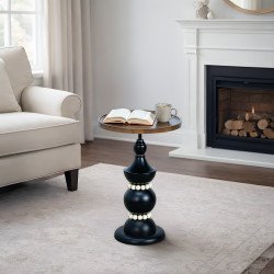 طاولة خدمة مفردة خشب بقاعدة معدنية بني