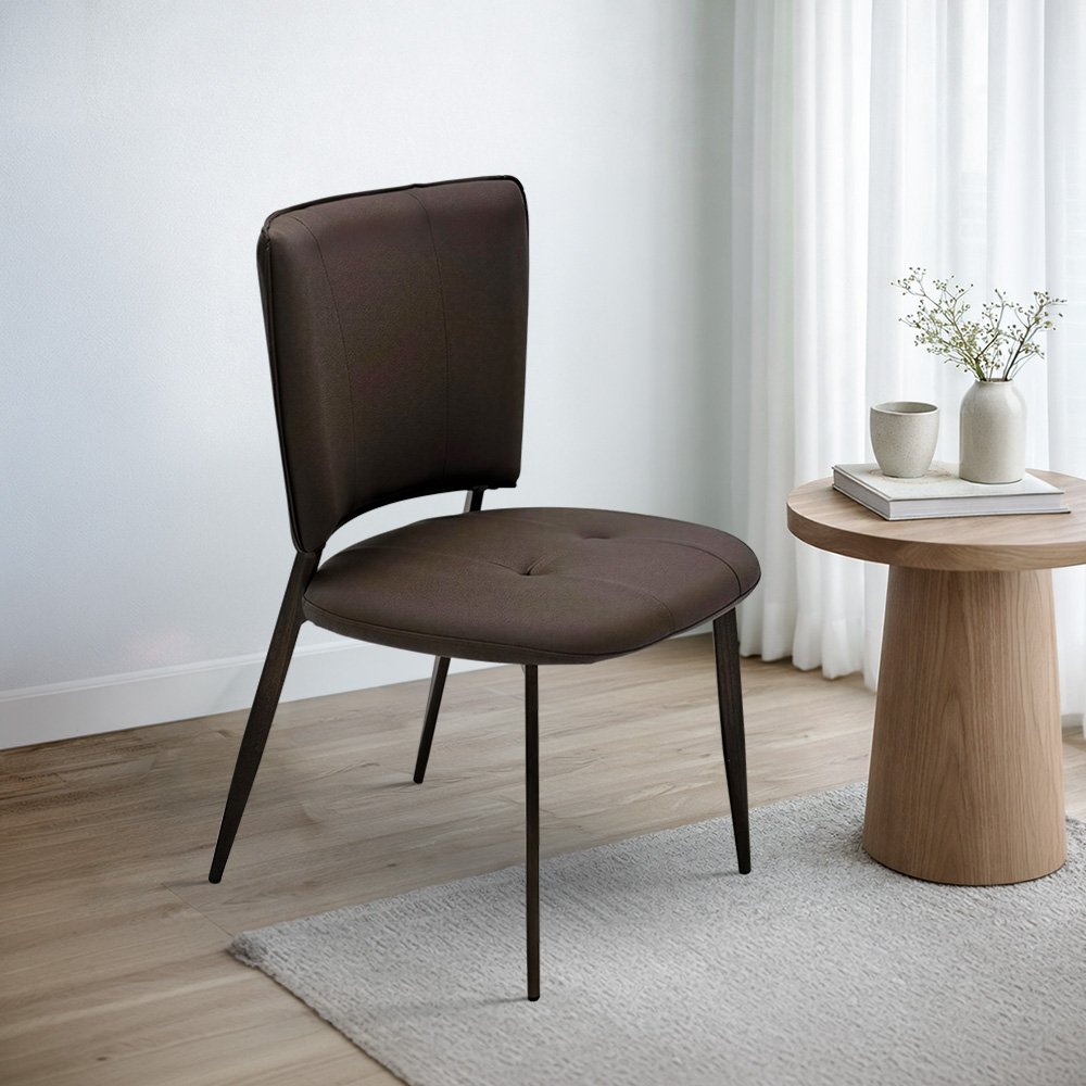 كرسي طاولة طعام قماش بهيكل معدني بني