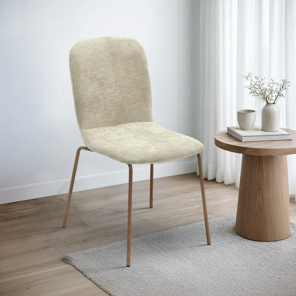 كرسي طاولة طعام قماش بهيكل معدني بيج