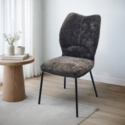 كرسي طاولة طعام قماش بهيكل معدني بني