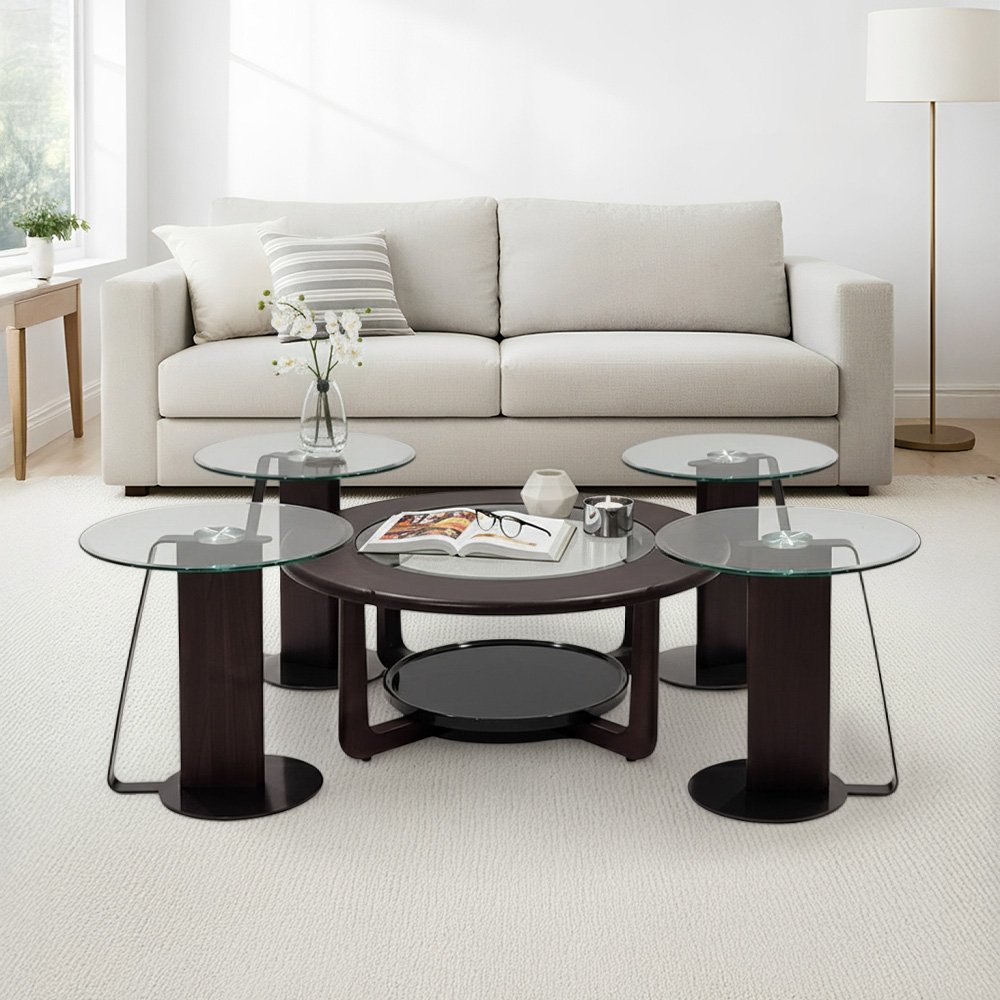 طقم طاولات خدمة 5 قطع مودرن سطح زجاجي عصري طقم طاولات خدمة 5 قطع مودرن سطح زجاجي عصري