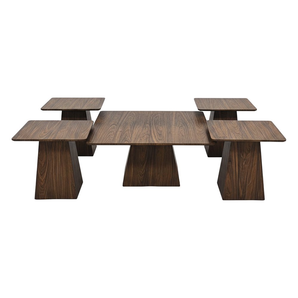 طقم طاولات خدمة مودرن 5 قطع خشبي بني