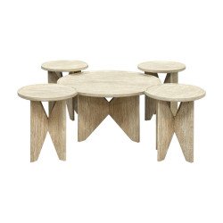 طقم طاولات خدمة مودرن خشبي 5 قطع بيج