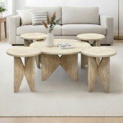 طقم طاولات خدمة مودرن خشبي 5 قطع بيج