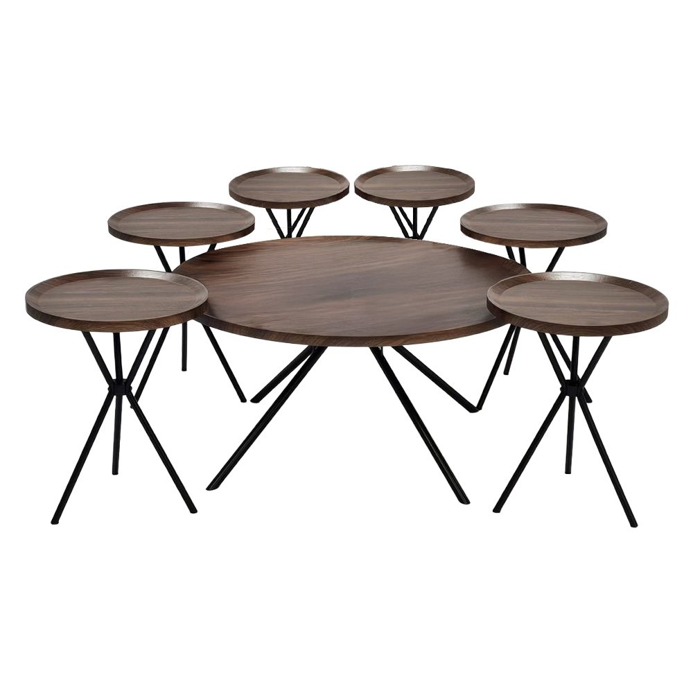 طقم طاولات خدمة خشب 7 قطع بأرجل معدنية بني