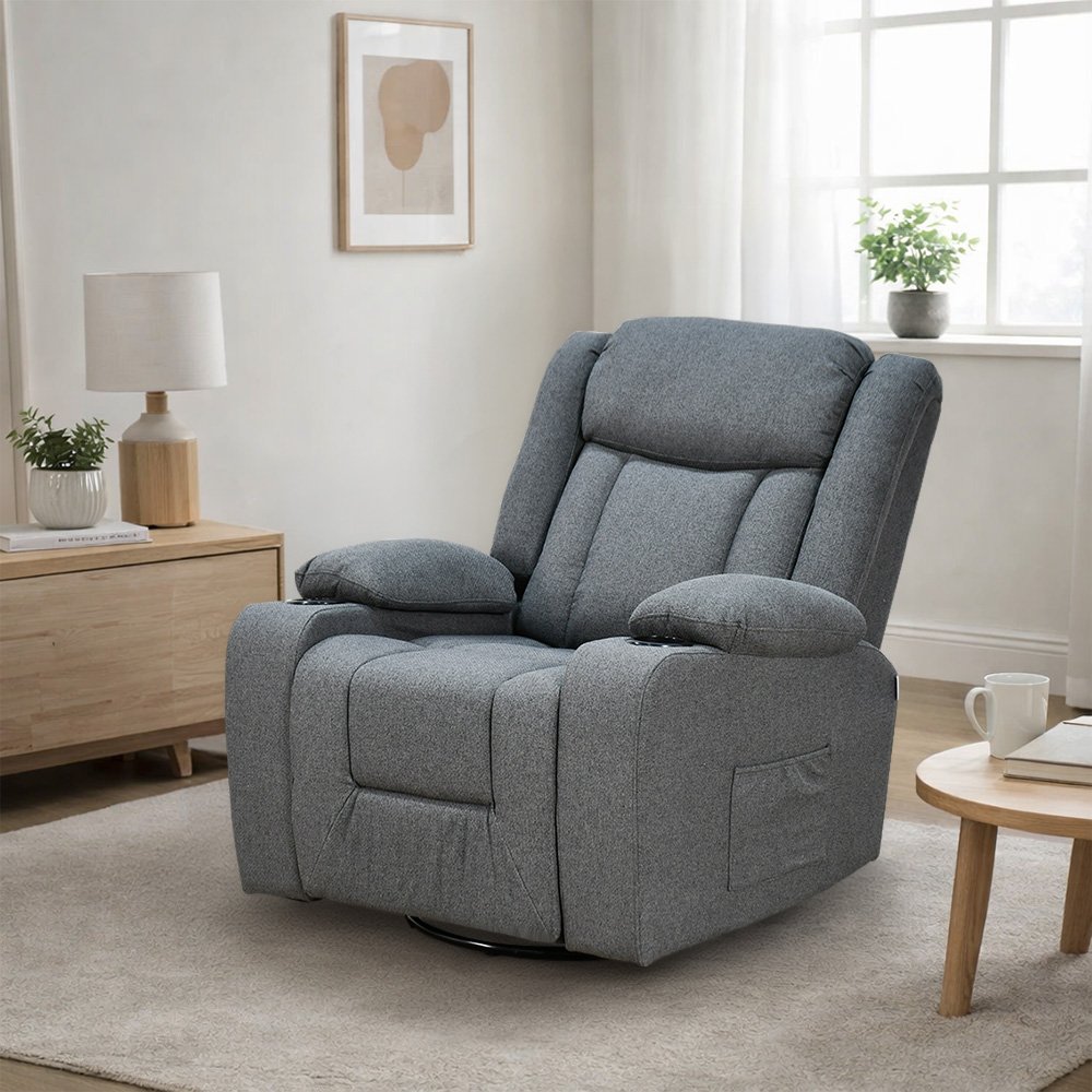 كرسي استرخاء هزاز دوار قماشي مودرن رمادي