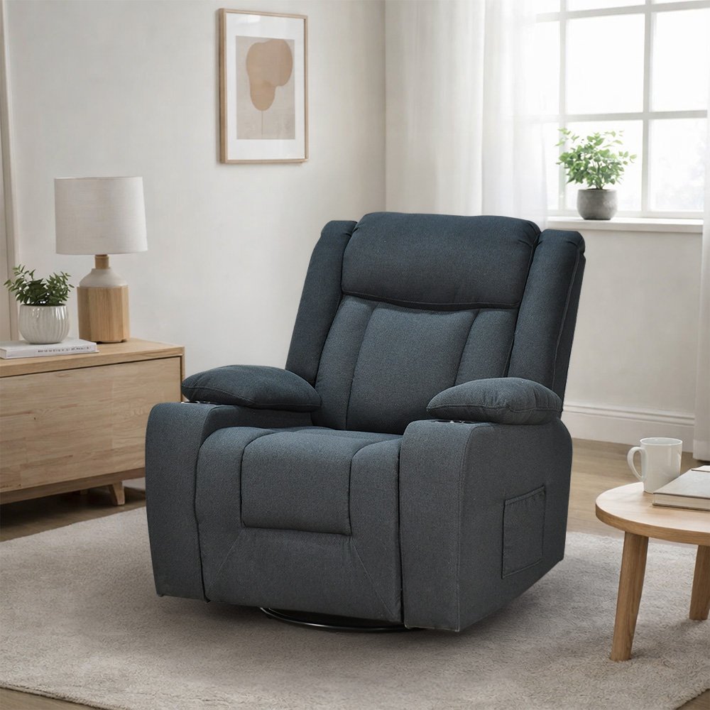 كرسي استرخاء هزاز دوار قماشي مودرن رمادي غامق