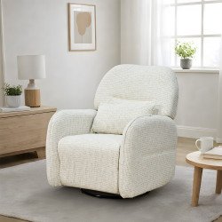 كرسي استرخاء فخم هزاز دوار قماشي مودرن أوف وايت