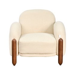 كرسي مفرد فخم قماش بهيكل خشبي مودرن بيج