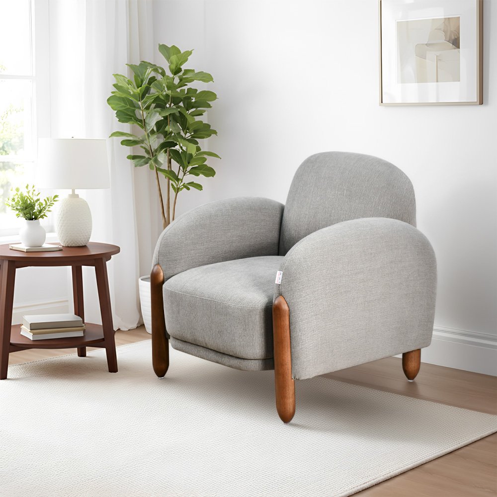 كرسي مفرد فخم قماش بهيكل خشبي مودرن