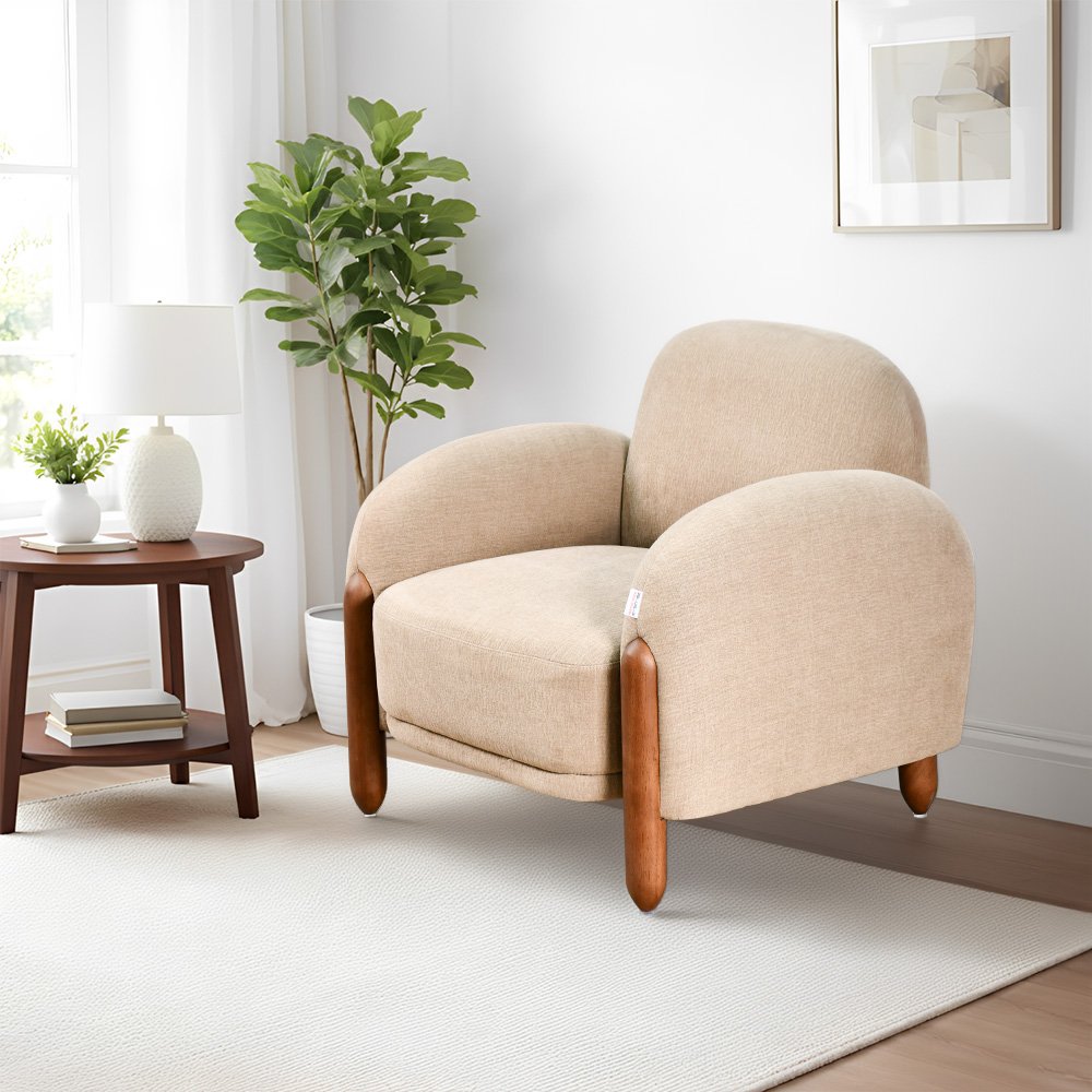 كرسي مفرد فخم قماش بهيكل خشبي مودرن