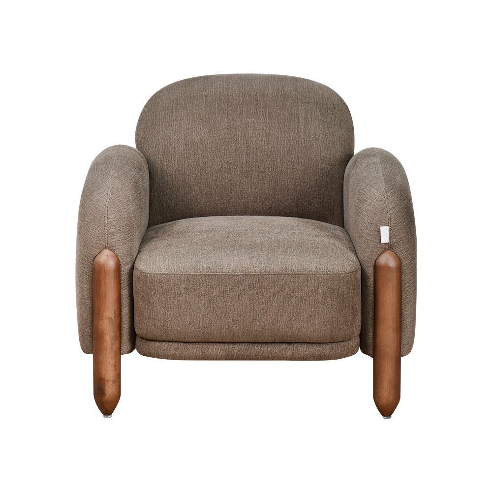 كرسي مفرد فخم قماش بهيكل خشبي مودرن بني