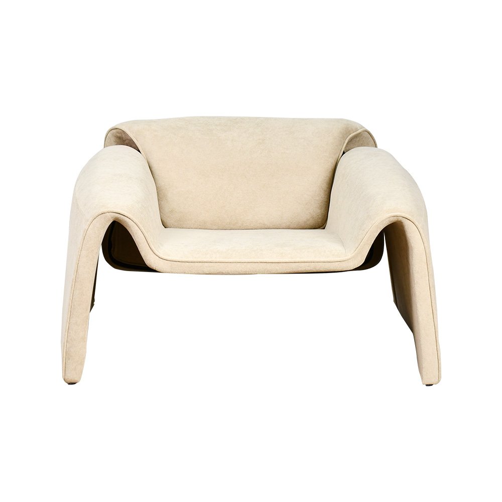 كرسي مفرد مودرن قماشي بهيكل خشبي بيج