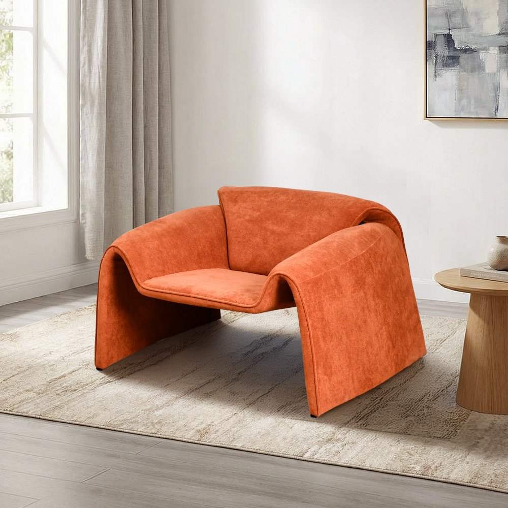 كرسي مفرد مودرن قماشي بهيكل خشبي برتقالي