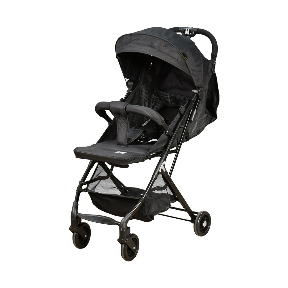 عربة أطفال قابلة للطي قماش بهيكل معدني أسود