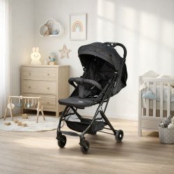 عربة أطفال قابلة للطي قماش بهيكل معدني أسود