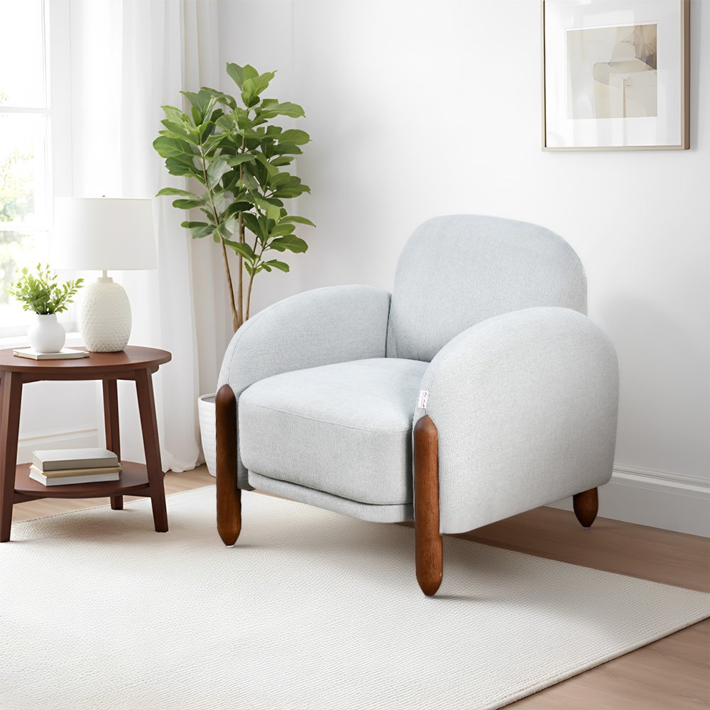 كرسي مفرد فخم قماش بهيكل خشبي مودرن رمادي