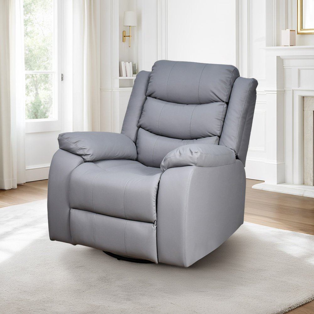 كرسي استرخاء فخم هزاز دوار بتصميم عصري جلد رمادي كرسي استرخاء فخم هزاز دوار بتصميم عصري جلد رمادي