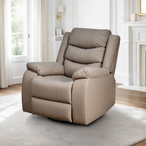 كرسي استرخاء فخم هزاز دوار بتصميم عصري جلد كافيه