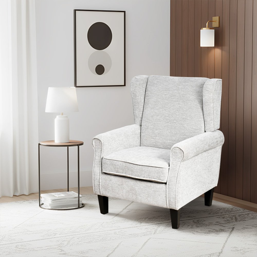 كرسي مفرد فخم قماش بهيكل خشبي مودرن رمادي