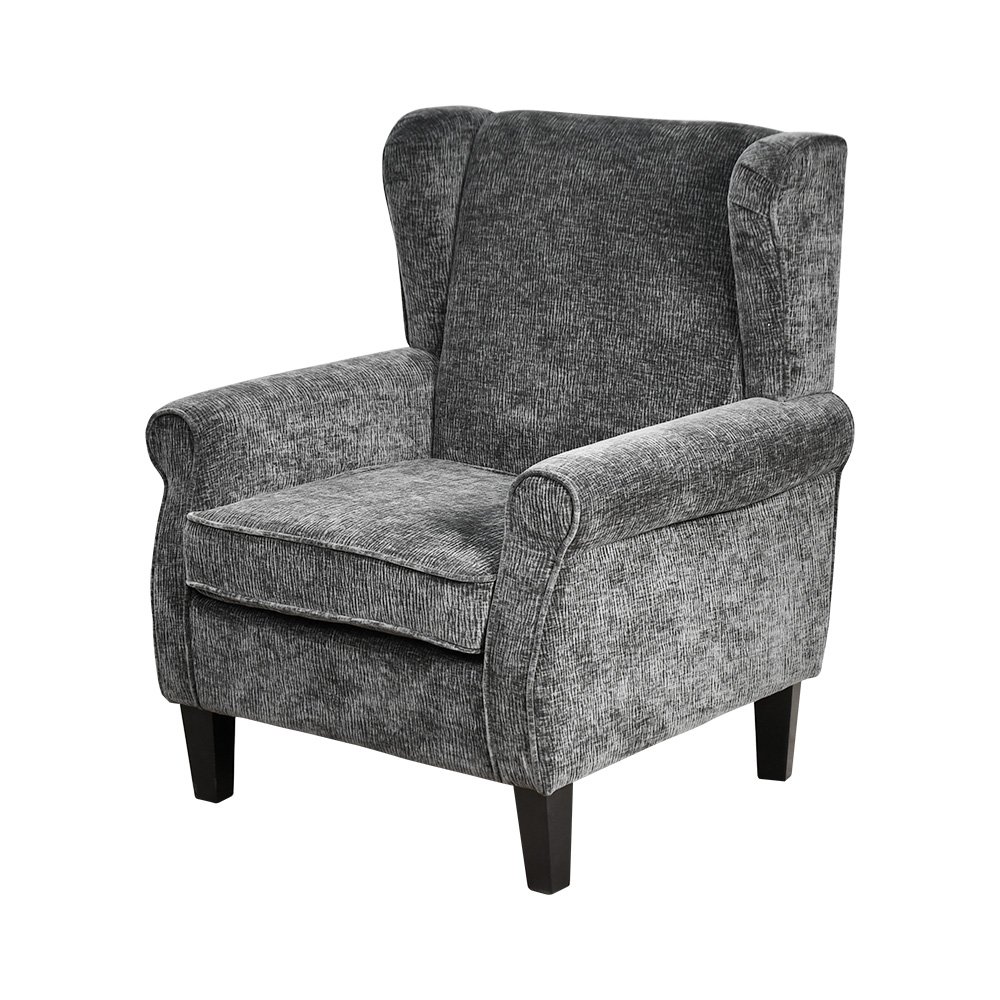 كرسي مفرد فخم قماش بهيكل خشبي مودرن رمادي غامق