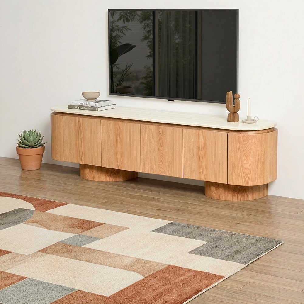 وحدة تلفاز مودرن خشب بسطح رخام وأدراج 180 سم