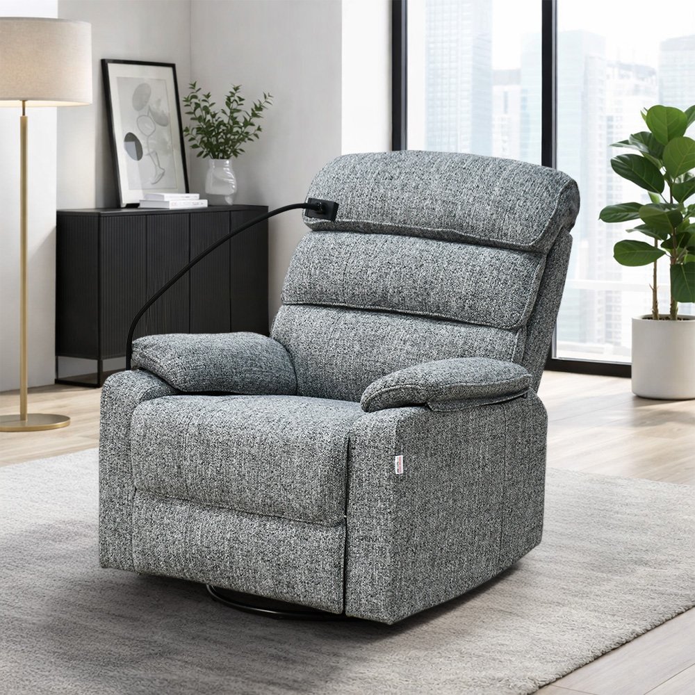 كرسي استرخاء فاخر هزار دوار بحامل جوال رمادي غامق كرسي استرخاء فاخر هزار دوار بحامل جوال رمادي غامق