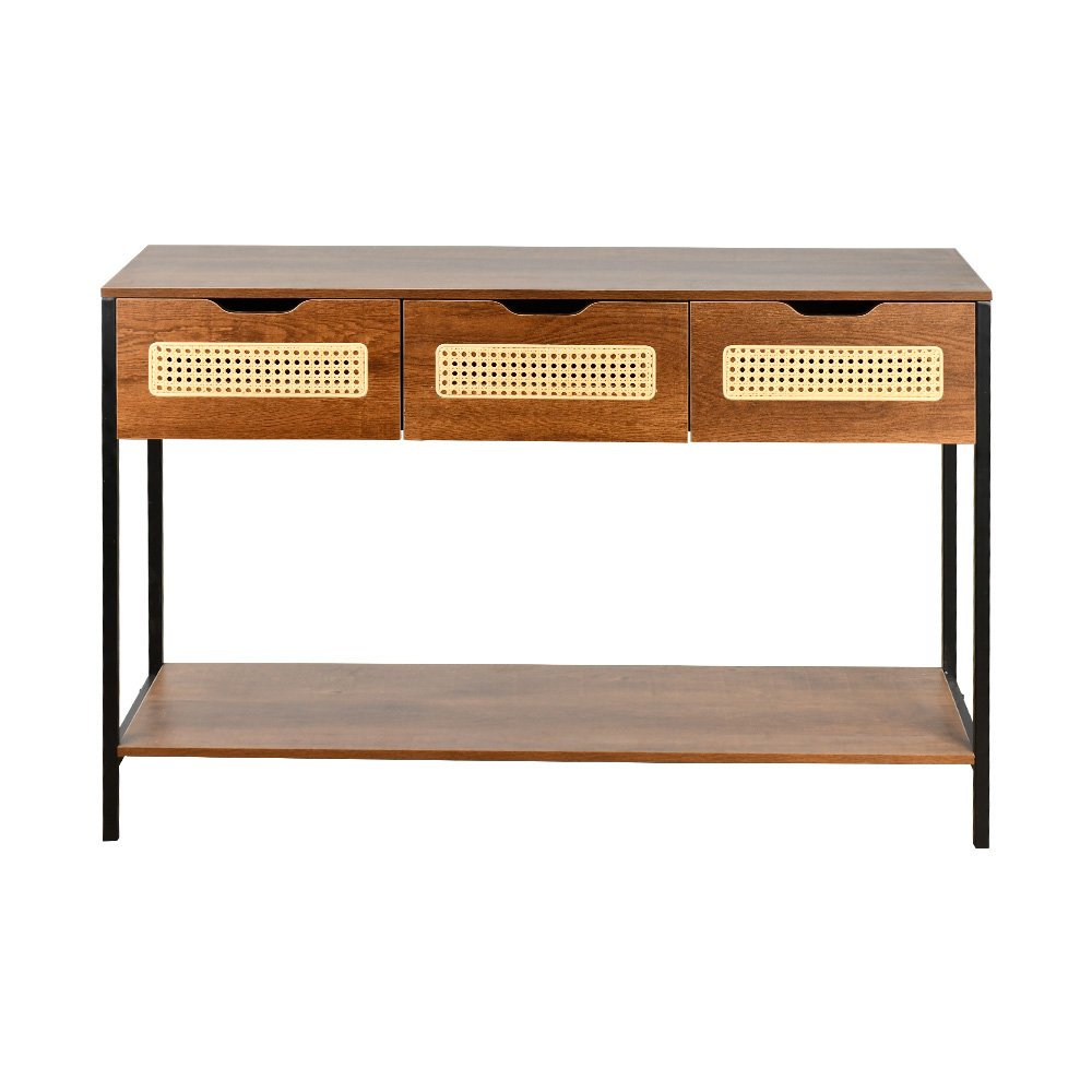 مدخل استقبال خشبي 2 دور بهيكل معدني مع أدراج بني