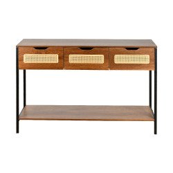 مدخل استقبال خشبي 2 دور بهيكل معدني مع أدراج بني