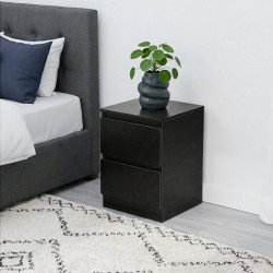 طاولة سرير جانبية خشب بـ 2 درج عملي أسود