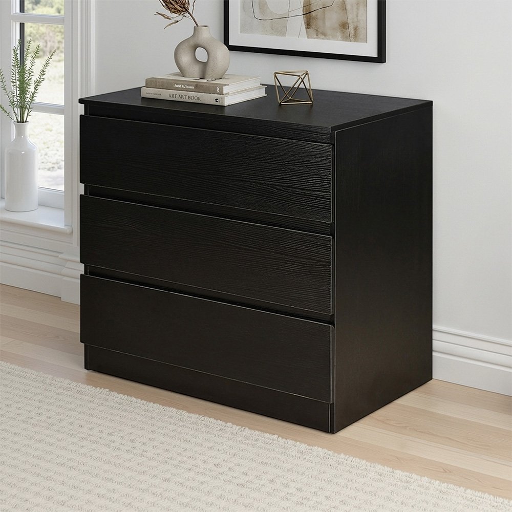 خزانة خشب بـ 3 أدراج تصميم عصري أسود 80×87 سم