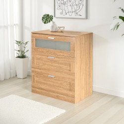 خزانة خشب مع زجاج بـ 3 أدراج بيج 95×78 سم