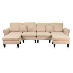 كنبة زاوية مودرن قماش تصميم عصري بيج