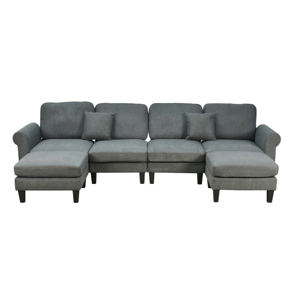 كنبة زاوية مودرن قماش تصميم عصري رمادي غامق