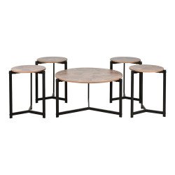 طقم طاولات خدمة خشب 5 قطع بأرجل معدنية بني