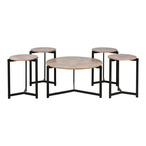 طقم طاولات خدمة خشب 5 قطع بأرجل معدنية بني