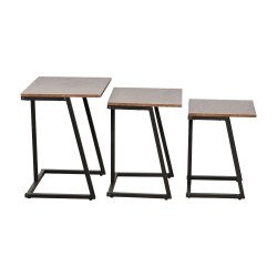 طقم طاولات خدمة خشب 3 قطع بأرجل معدنية بني