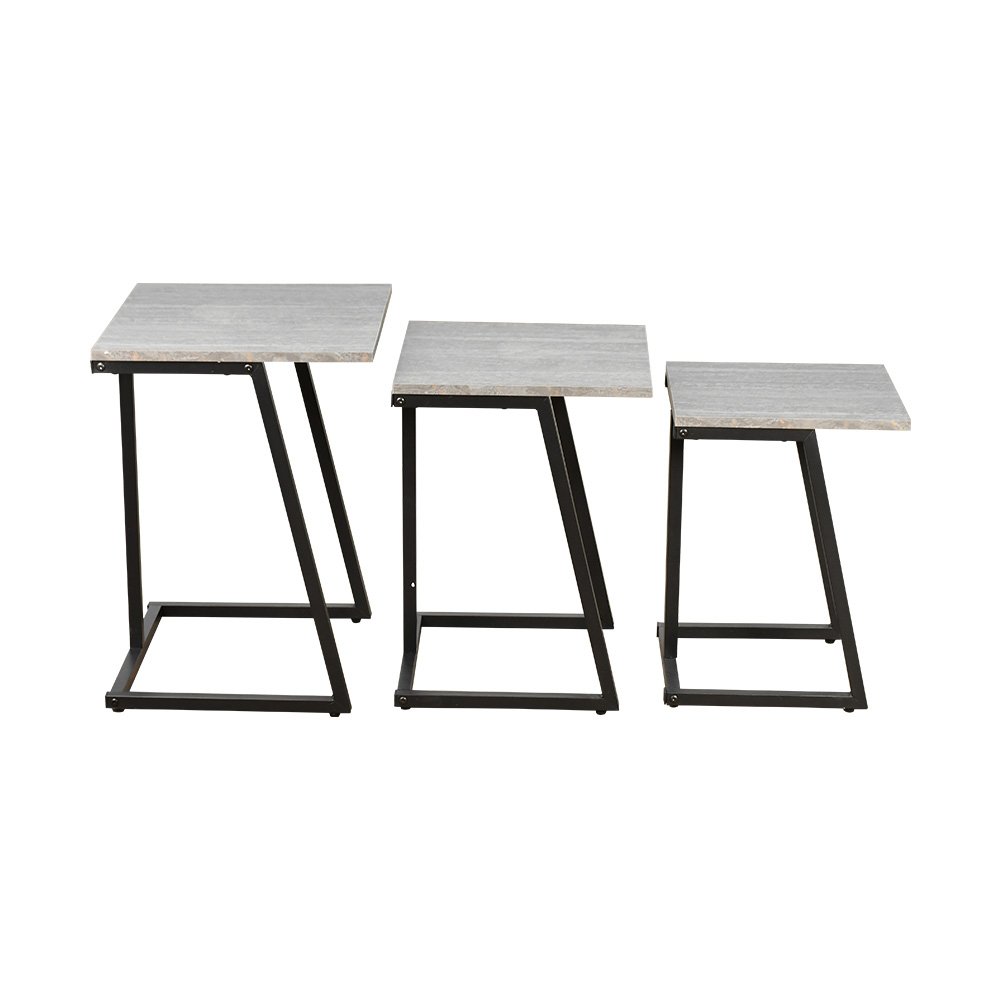 طقم طاولات خدمة خشب 3 قطع بأرجل معدنية رمادي