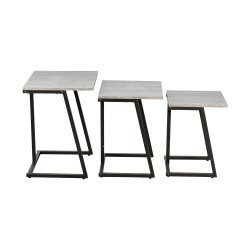 طقم طاولات خدمة خشب 3 قطع بأرجل معدنية رمادي