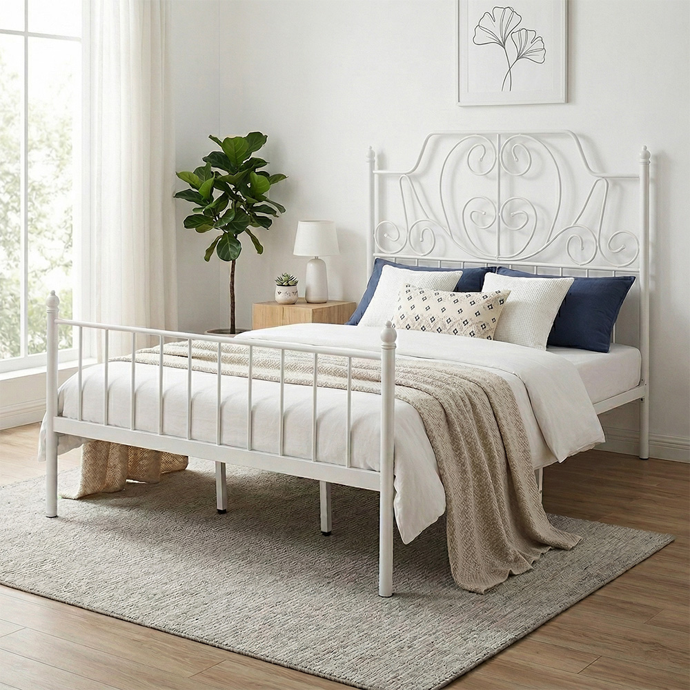 هيكل سرير معدني أبيض 200×140 سم